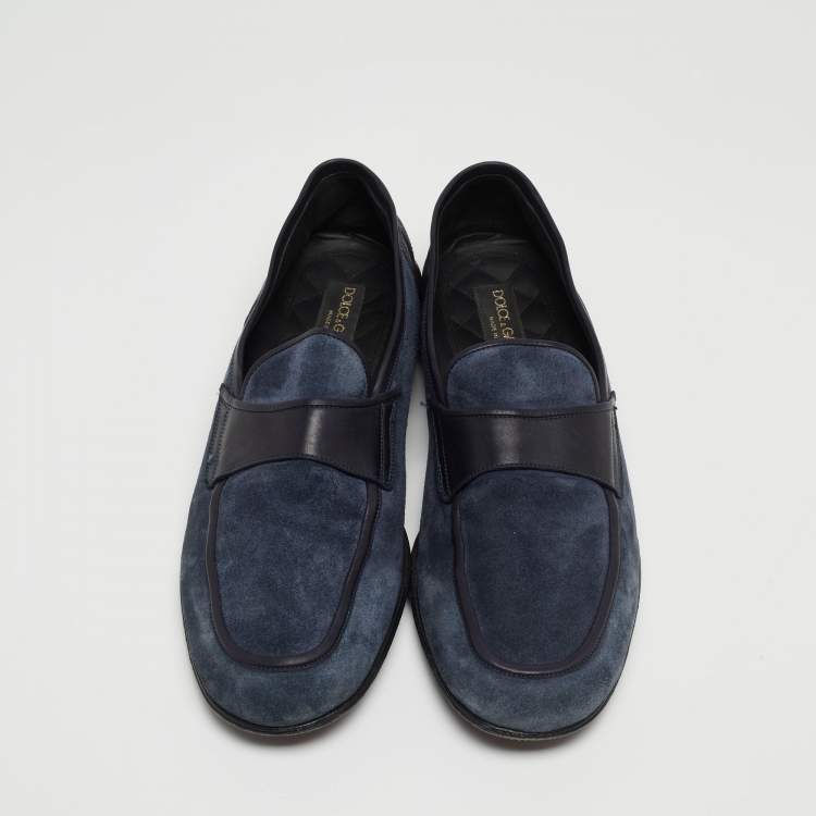 Pre Owned Dolce & Gabbana Navy Blue Suede Slip On Loafers Size 44