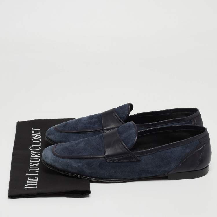 Pre Owned Dolce & Gabbana Navy Blue Suede Slip On Loafers Size 44