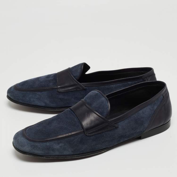 Pre Owned Dolce & Gabbana Navy Blue Suede Slip On Loafers Size 44