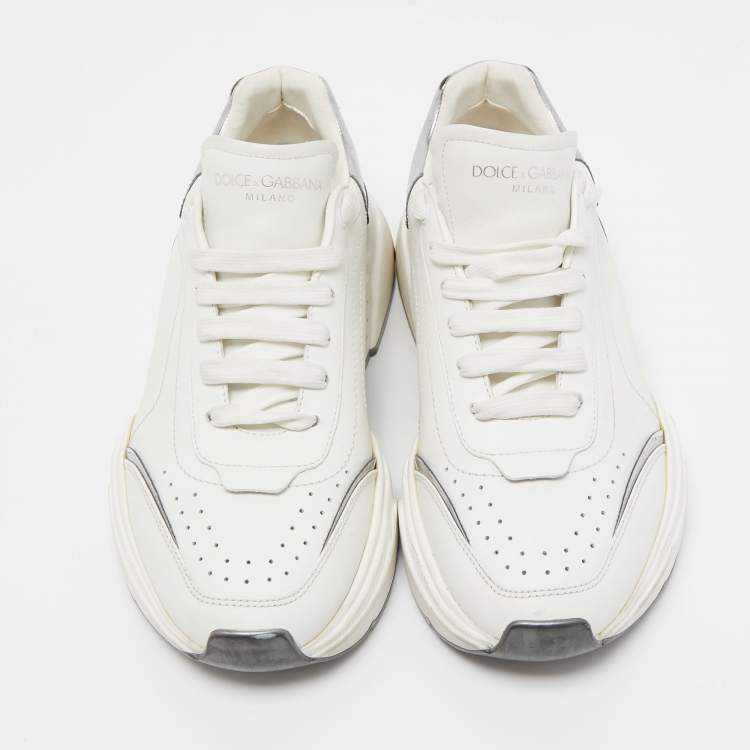 مملوكة مسبقًا Dolce & Gabbana White/Silver Leather Daymaster Sneakers Size 41