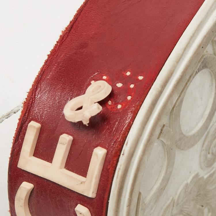 Pre Owned Dolce & Gabbana White/Red Leather Portofino Low Top Sneakers Size 39.5