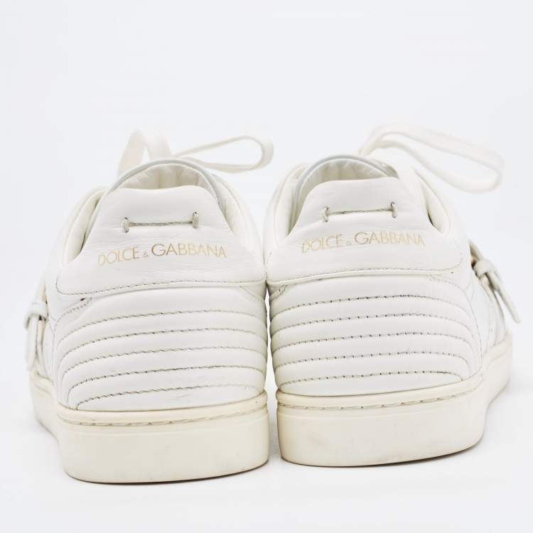 Pre Owned Dolce & Gabbana White Leather Lace Up And Buckle Low Top Sneakers Size 41