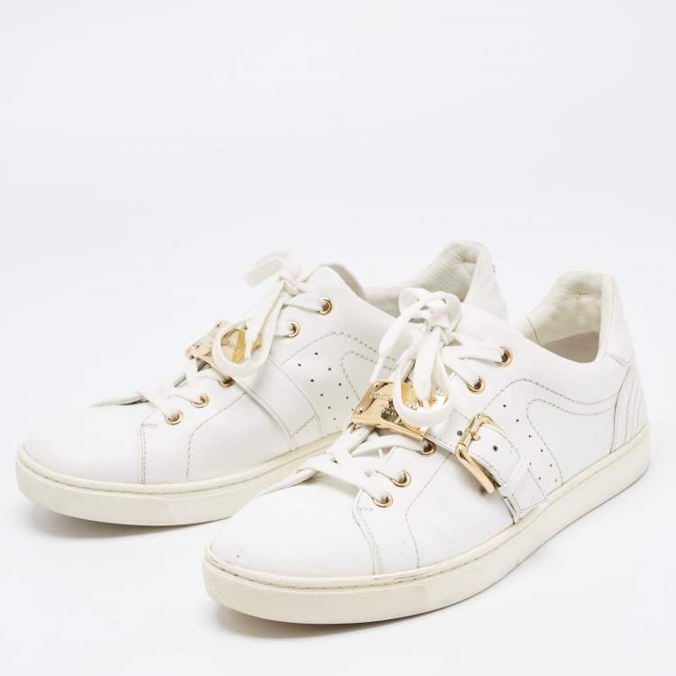 Pre Owned Dolce & Gabbana White Leather Lace Up And Buckle Low Top Sneakers Size 41