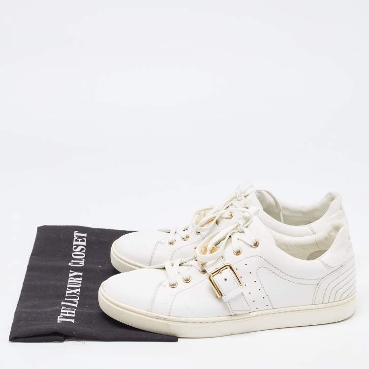 Pre Owned Dolce & Gabbana White Leather Lace Up And Buckle Low Top Sneakers Size 41
