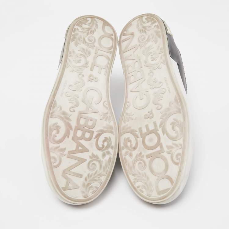 Pre Owned Dolce & Gabbana Black/White Leather Portofino Trainer Sneakers Size 43
