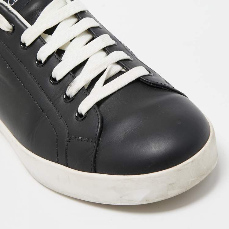Pre Owned Dolce & Gabbana Black/White Leather Portofino Trainer Sneakers Size 43