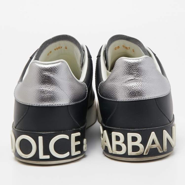 Pre Owned Dolce & Gabbana Black/White Leather Portofino Trainer Sneakers Size 43