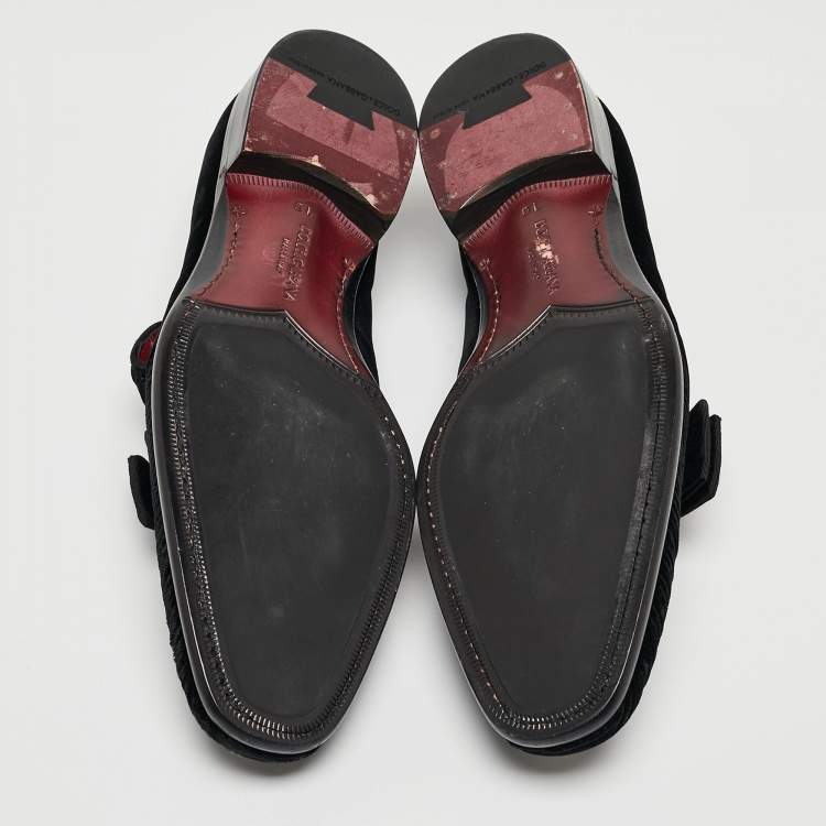 Pre Owned Dolce & Gabbana Black Velvet Bow Loafers Size 44