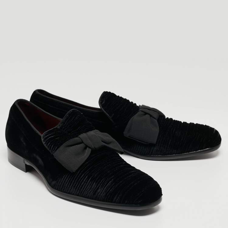 Pre Owned Dolce & Gabbana Black Velvet Bow Loafers Size 44
