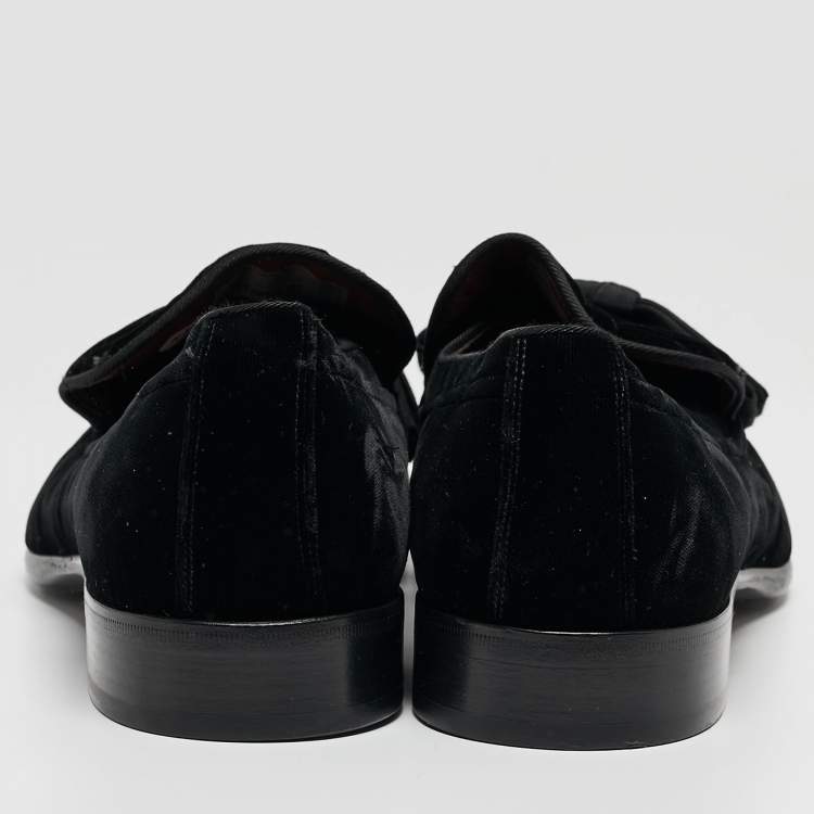 Pre Owned Dolce & Gabbana Black Velvet Bow Loafers Size 44
