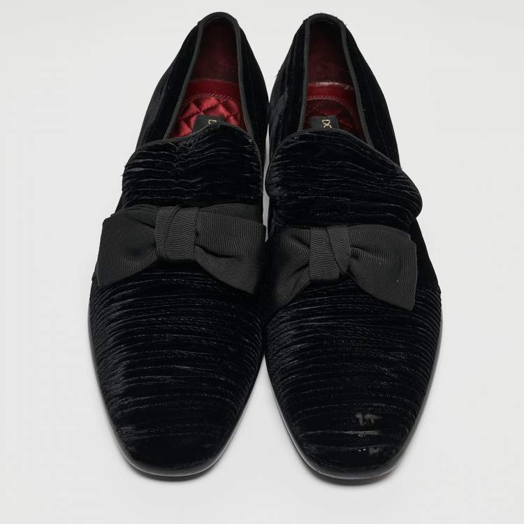 Pre Owned Dolce & Gabbana Black Velvet Bow Loafers Size 44