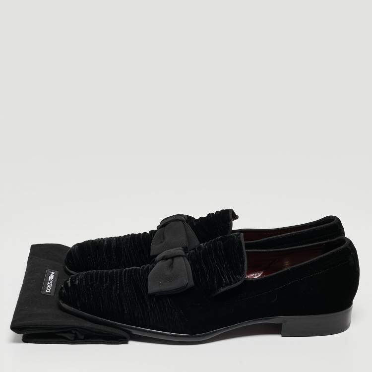 Pre Owned Dolce & Gabbana Black Velvet Bow Loafers Size 44