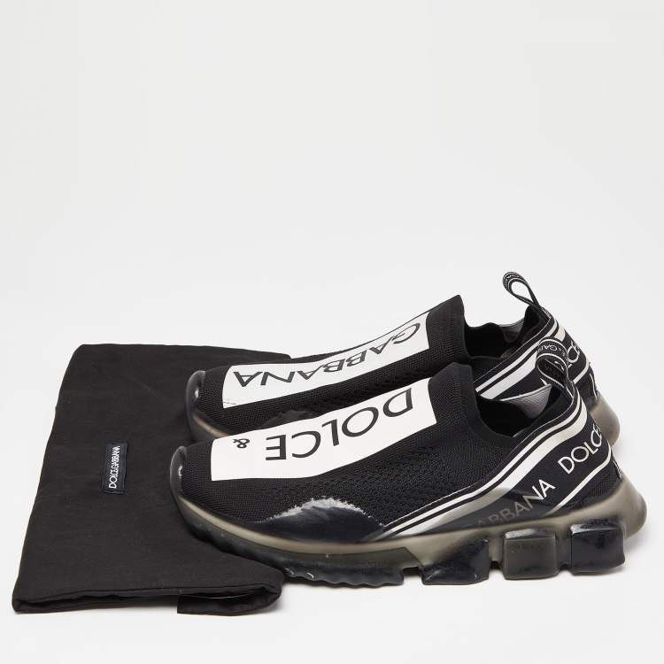 Pre Owned Dolce & Gabbana Black/White Knit Fabric Sorrento Slip On Sneakers Size 41