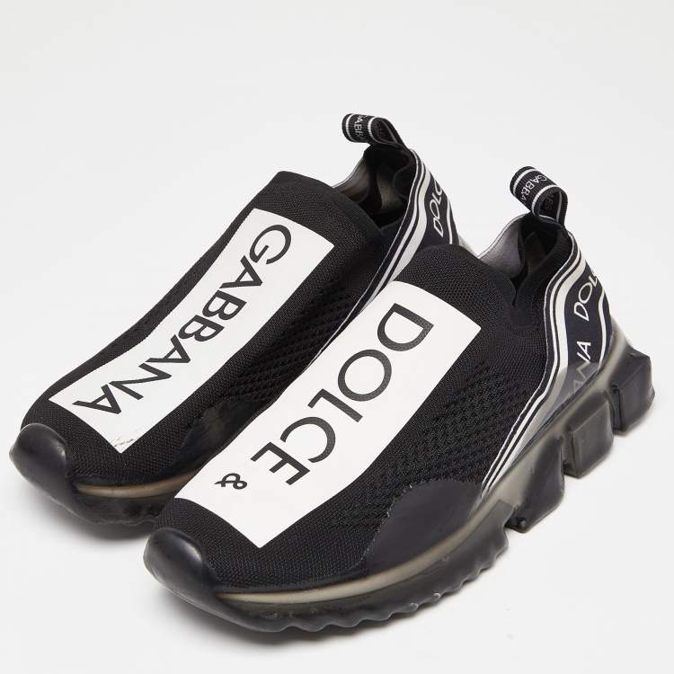 Pre Owned Dolce & Gabbana Black/White Knit Fabric Sorrento Slip On Sneakers Size 41