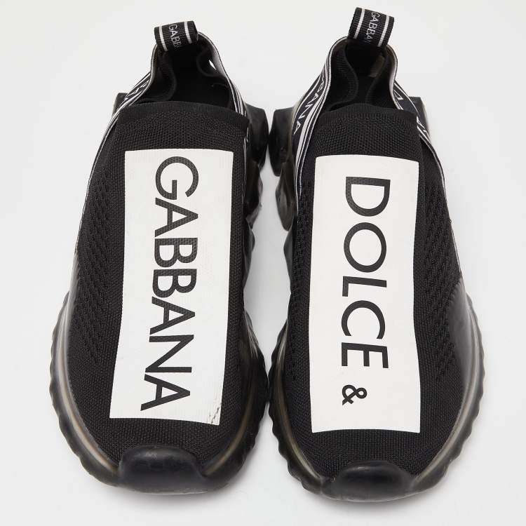 Pre Owned Dolce & Gabbana Black/White Knit Fabric Sorrento Slip On Sneakers Size 41