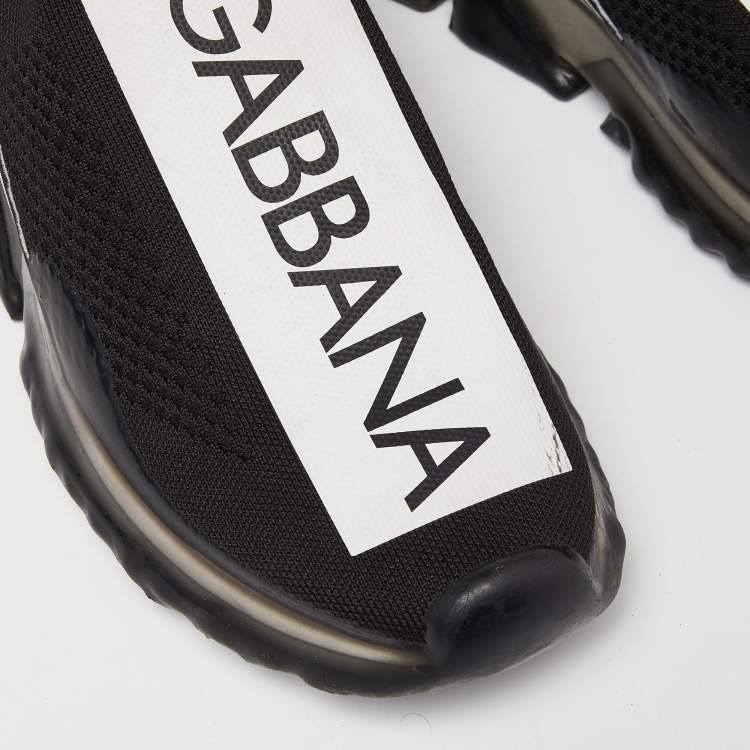 Pre Owned Dolce & Gabbana Black/White Knit Fabric Sorrento Slip On Sneakers Size 41