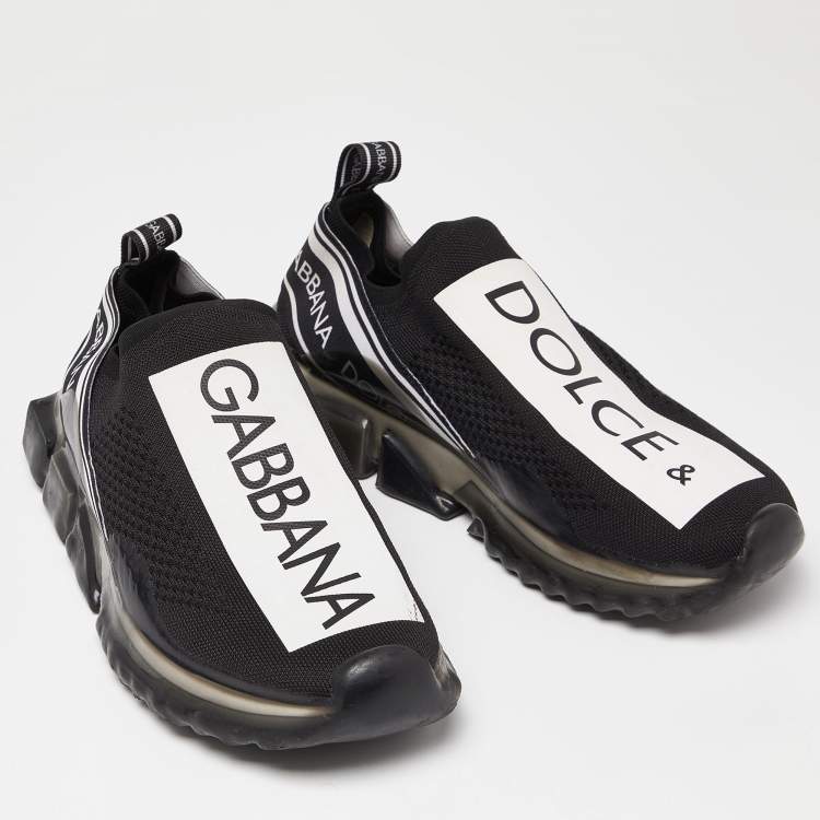 Pre Owned Dolce & Gabbana Black/White Knit Fabric Sorrento Slip On Sneakers Size 41