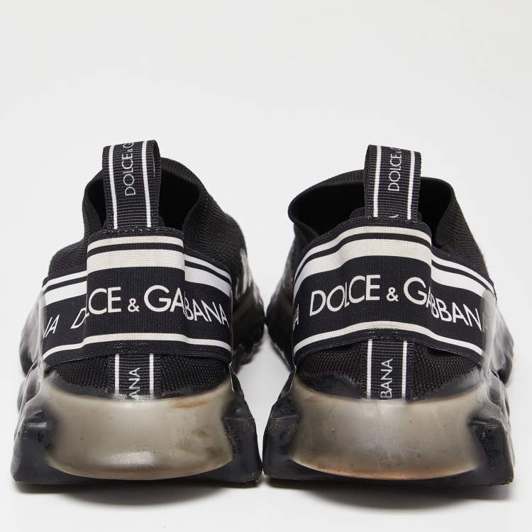 Pre Owned Dolce & Gabbana Black/White Knit Fabric Sorrento Slip On Sneakers Size 41