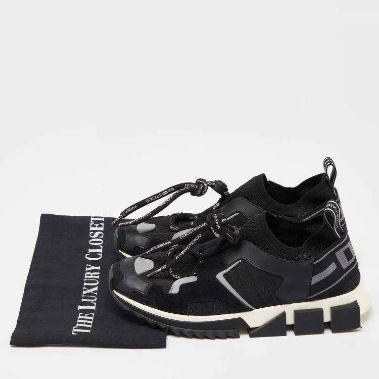 Pre Owned Dolce & Gabbana Black Knit Fabric and Suede NS1 Low-Top Sneakers Size 39