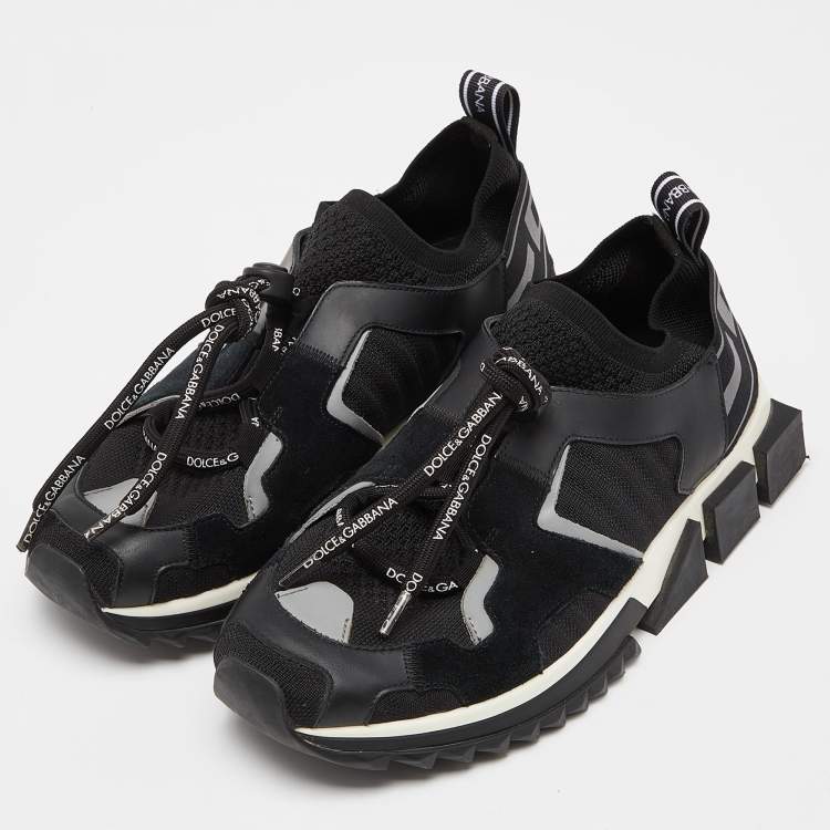 Pre Owned Dolce & Gabbana Black Knit Fabric and Suede NS1 Low-Top Sneakers Size 39