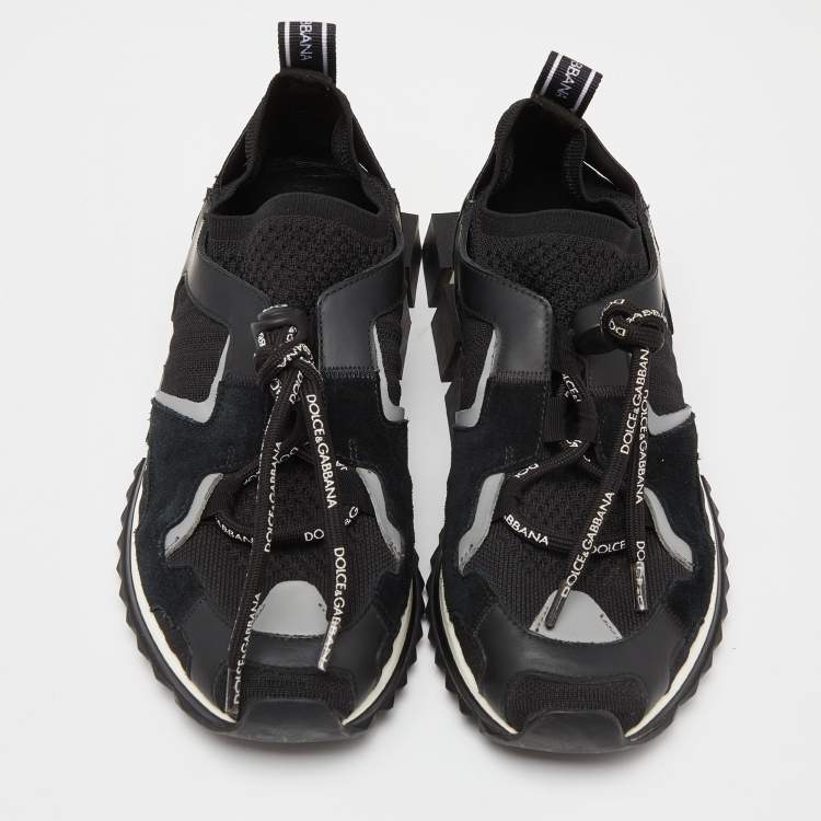 Pre Owned Dolce & Gabbana Black Knit Fabric and Suede NS1 Low-Top Sneakers Size 39