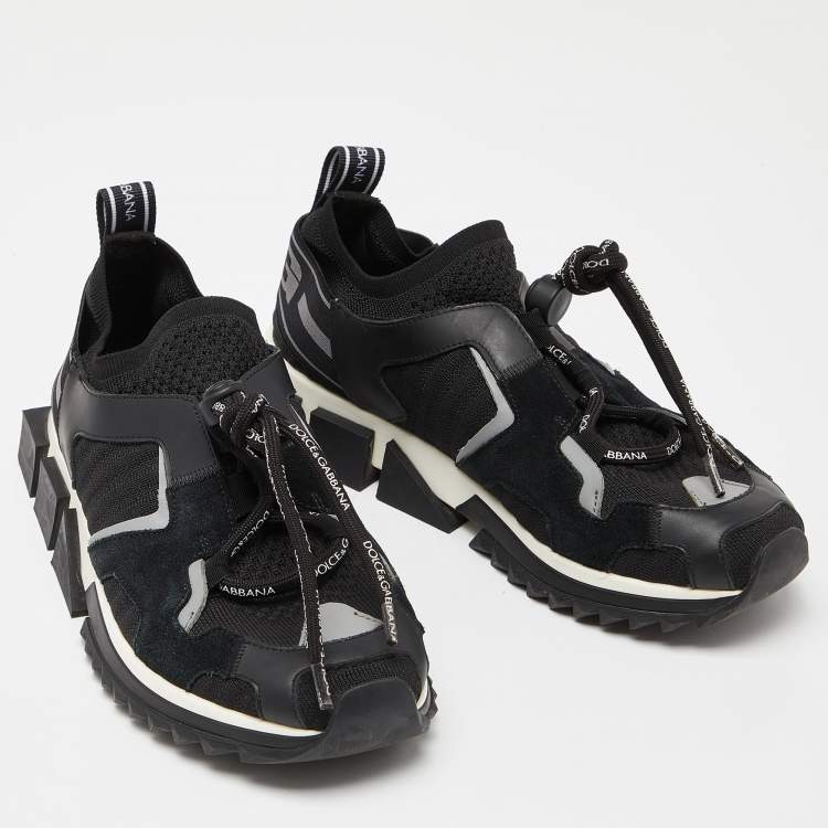 Pre Owned Dolce & Gabbana Black Knit Fabric and Suede NS1 Low-Top Sneakers Size 39