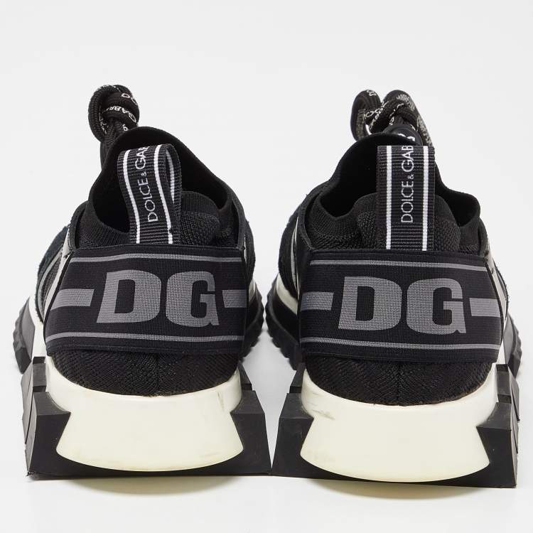 Pre Owned Dolce & Gabbana Black Knit Fabric and Suede NS1 Low-Top Sneakers Size 39