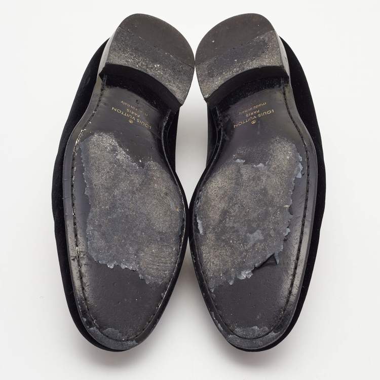 Pre Owned Louis Vuitton Black Velvet Auteuil Logo Smoking Slippers Size 43