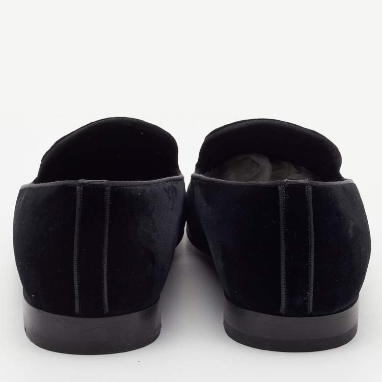 Pre Owned Louis Vuitton Black Velvet Auteuil Logo Smoking Slippers Size 43
