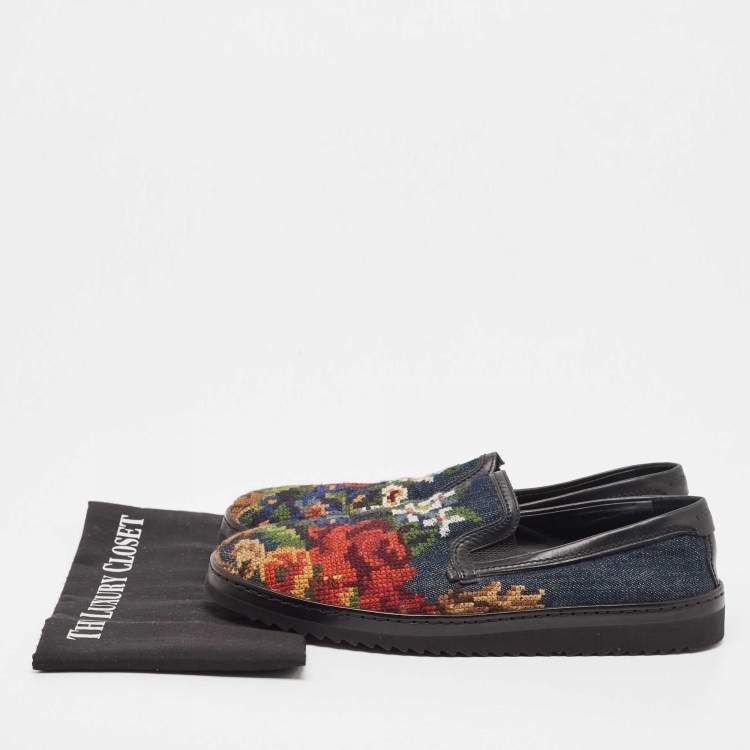 Pre Owned Dolce & Gabbana Navy Blue Denim and Leather Slip On Sneakers Size 43.5