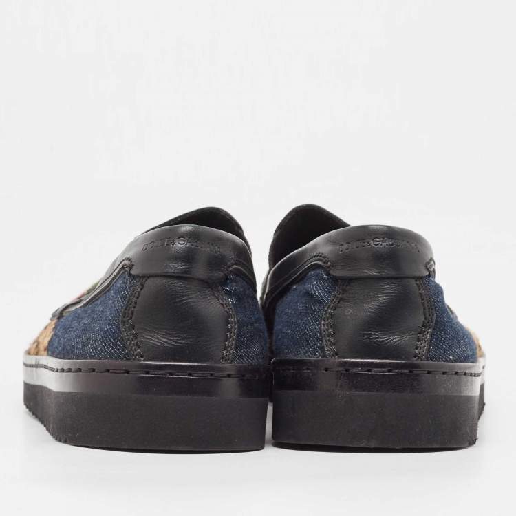 Pre Owned Dolce & Gabbana Navy Blue Denim and Leather Slip On Sneakers Size 43.5