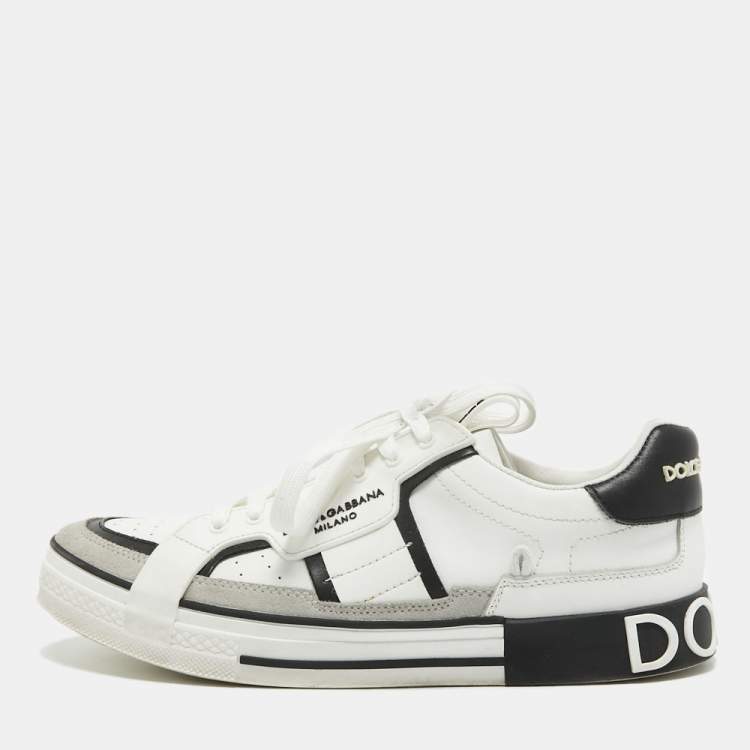 Pre Owned Dolce & Gabbana White/Grey Suede and Leather Portfino Sneakers Size 42
