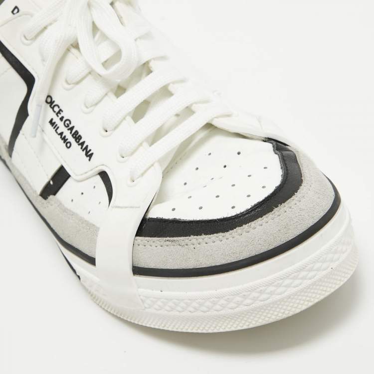 Pre Owned Dolce & Gabbana White/Grey Suede and Leather Portfino Sneakers Size 42