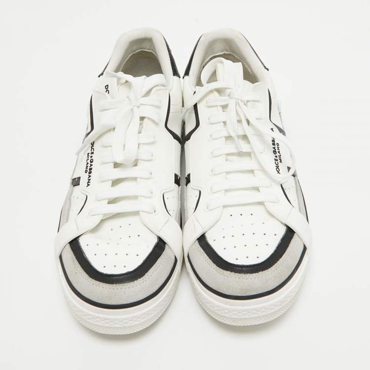 Pre Owned Dolce & Gabbana White/Grey Suede and Leather Portfino Sneakers Size 42