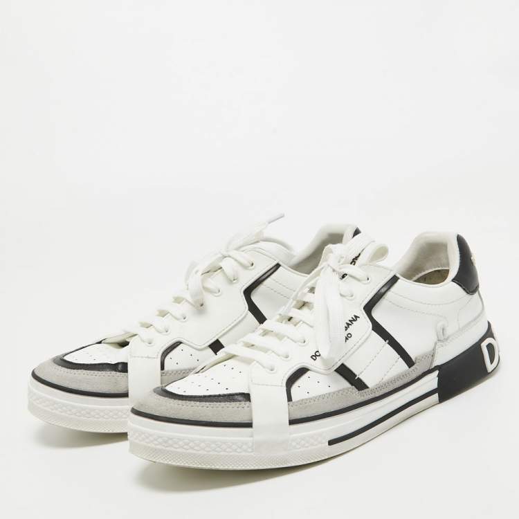 Pre Owned Dolce & Gabbana White/Grey Suede and Leather Portfino Sneakers Size 42