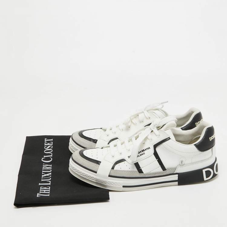 Pre Owned Dolce & Gabbana White/Grey Suede and Leather Portfino Sneakers Size 42