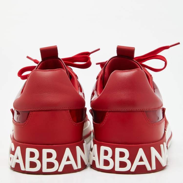 Pre Owned Dolce & Gabbana Red Leather and PVC Custom 2.Zero Sneakers Size 42.5
