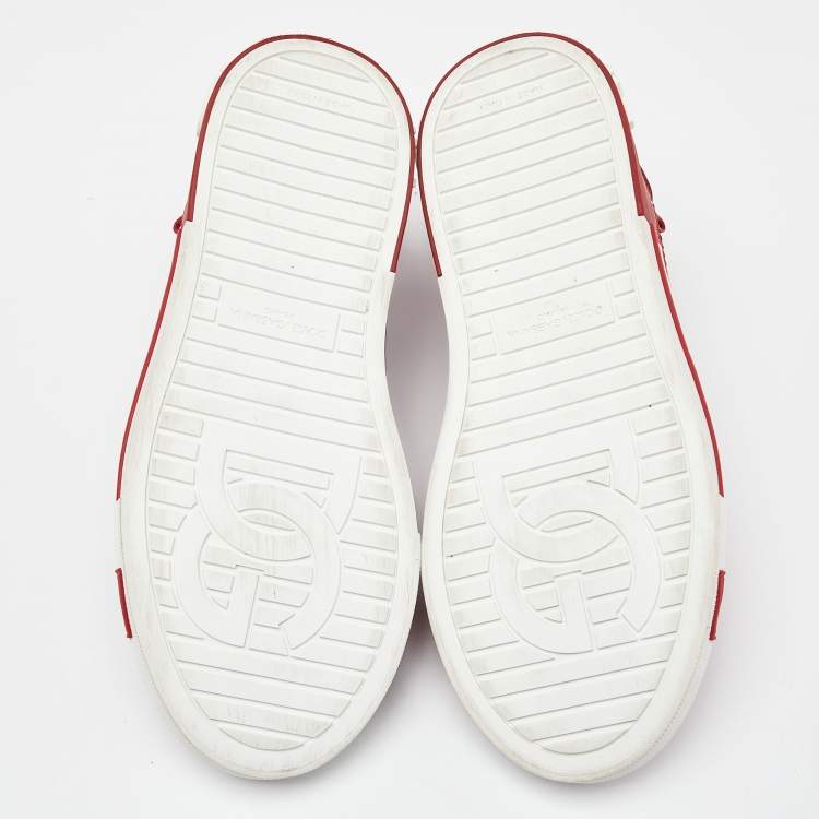 Pre Owned Dolce & Gabbana Red Leather and PVC Custom 2.Zero Sneakers Size 42.5