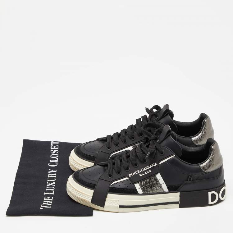 Pre Owned Dolce & Gabbana Black Leather and Rubber Custom 2.Zero Sneakers Size 42.5