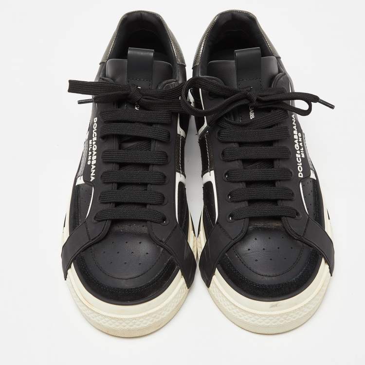Pre Owned Dolce & Gabbana Black Leather and Rubber Custom 2.Zero Sneakers Size 42.5