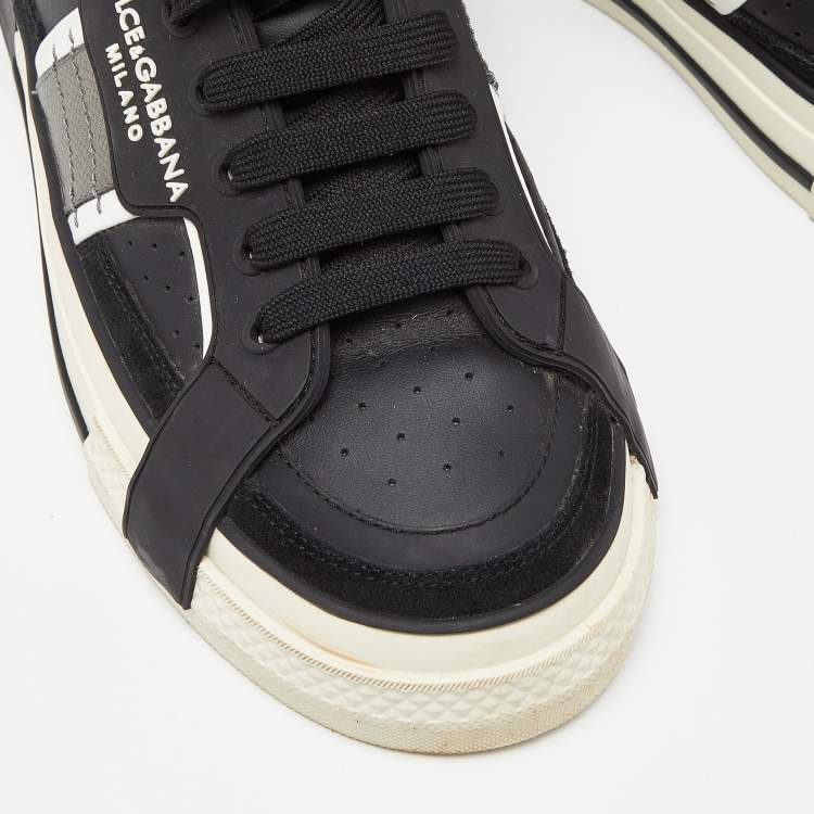 Pre Owned Dolce & Gabbana Black Leather and Rubber Custom 2.Zero Sneakers Size 42.5