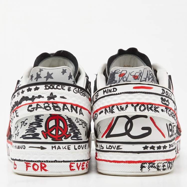 Pre Owned Dolce & Gabbana Tricolor Leather Graffiti Print Portofino Sneakers Size 43