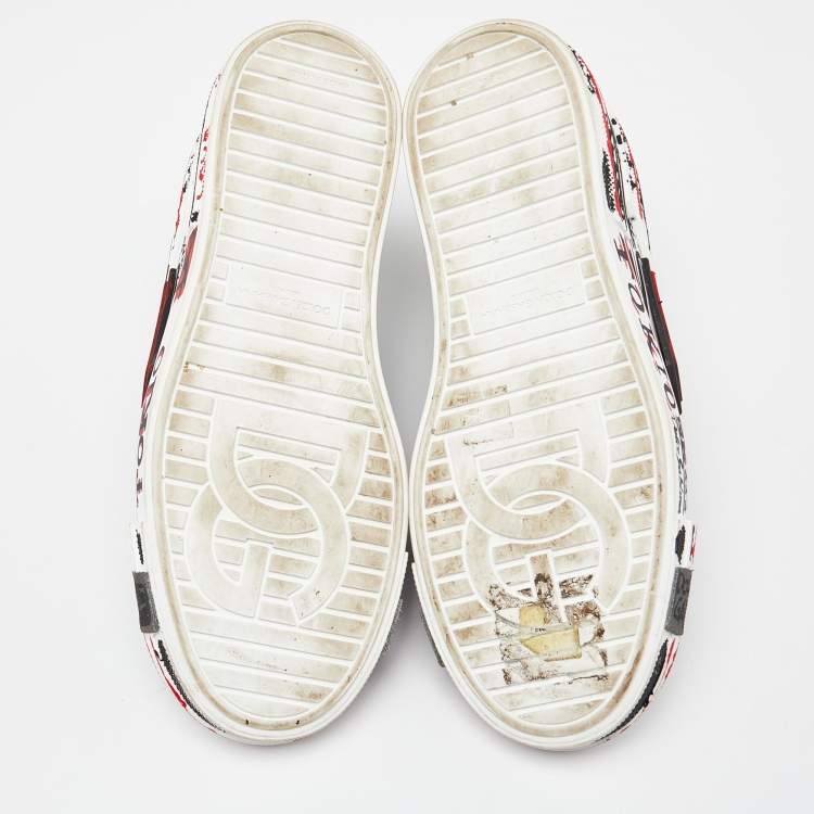 Pre Owned Dolce & Gabbana Tricolor Leather Graffiti Print Portofino Sneakers Size 43