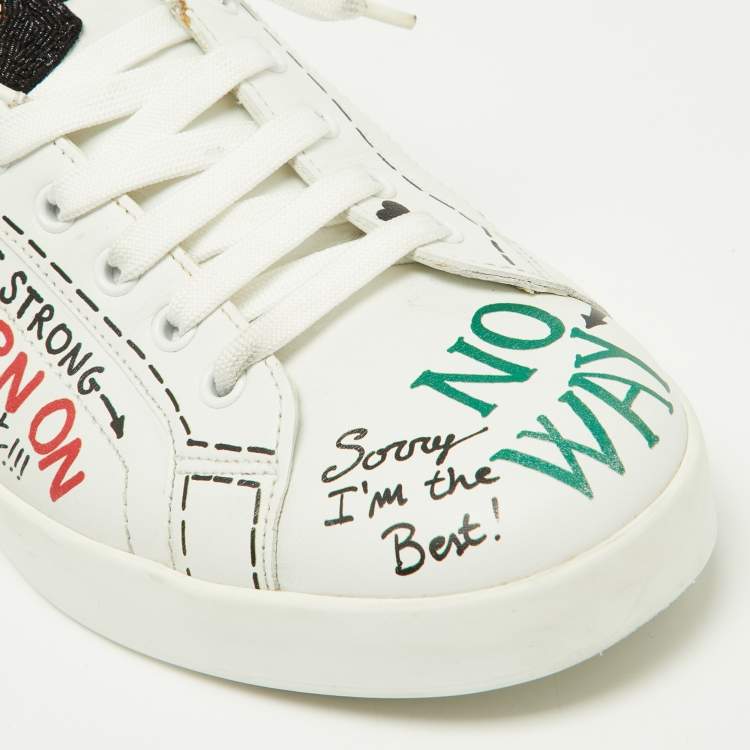 Pre Owned Dolce & Gabbana White Leather Pearl and Stud Embellished  Lace Up Sneakers Size 42.5