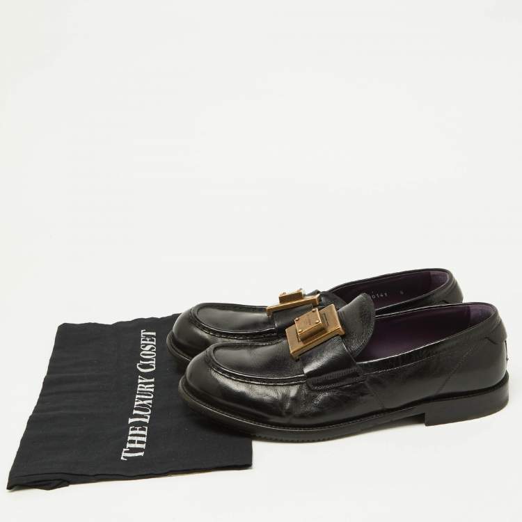 Pre Owned Dolce & Gabbana Black Leather Mino Slip On Loafers Size 42