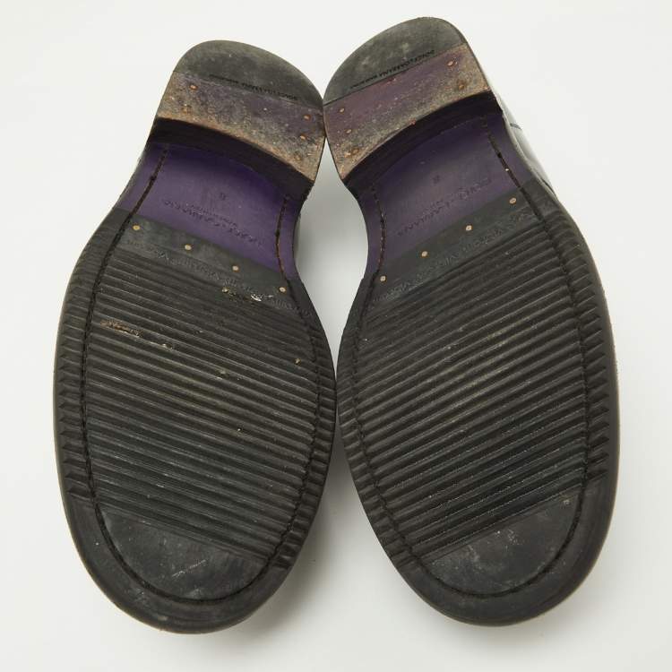 Pre Owned Dolce & Gabbana Black Leather Mino Slip On Loafers Size 42