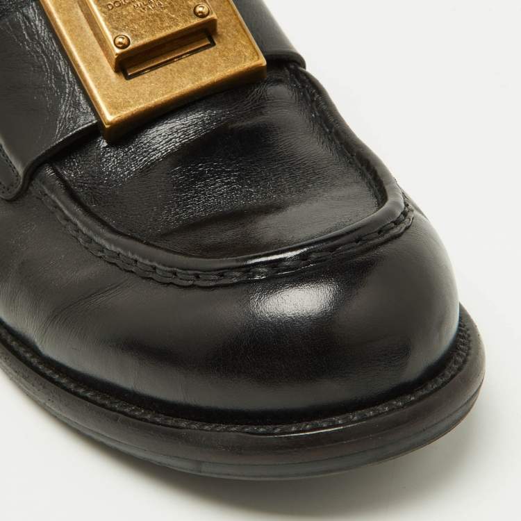 Pre Owned Dolce & Gabbana Black Leather Mino Slip On Loafers Size 42