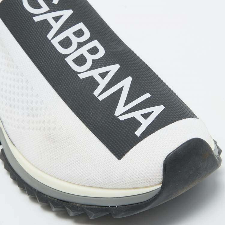 Pre Owned Dolce & Gabbana White/Black Knit Fabric Sorrento Sneakers Size 45