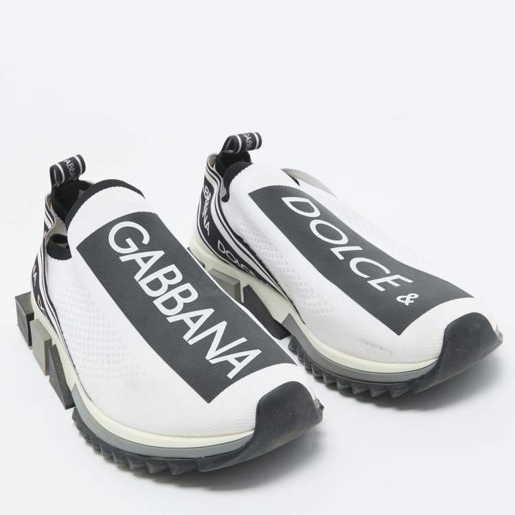 Pre Owned Dolce & Gabbana White/Black Knit Fabric Sorrento Sneakers Size 45
