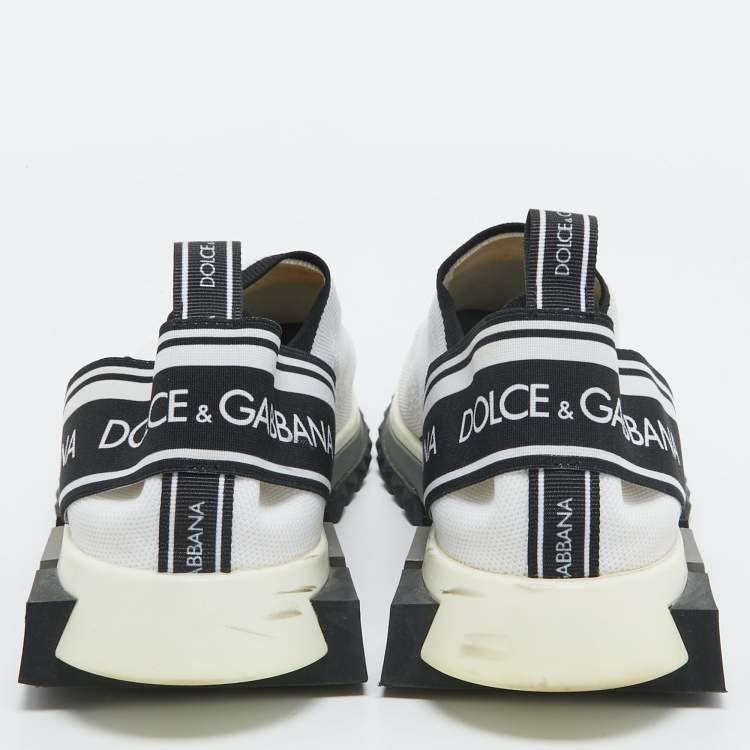 Pre Owned Dolce & Gabbana White/Black Knit Fabric Sorrento Sneakers Size 45